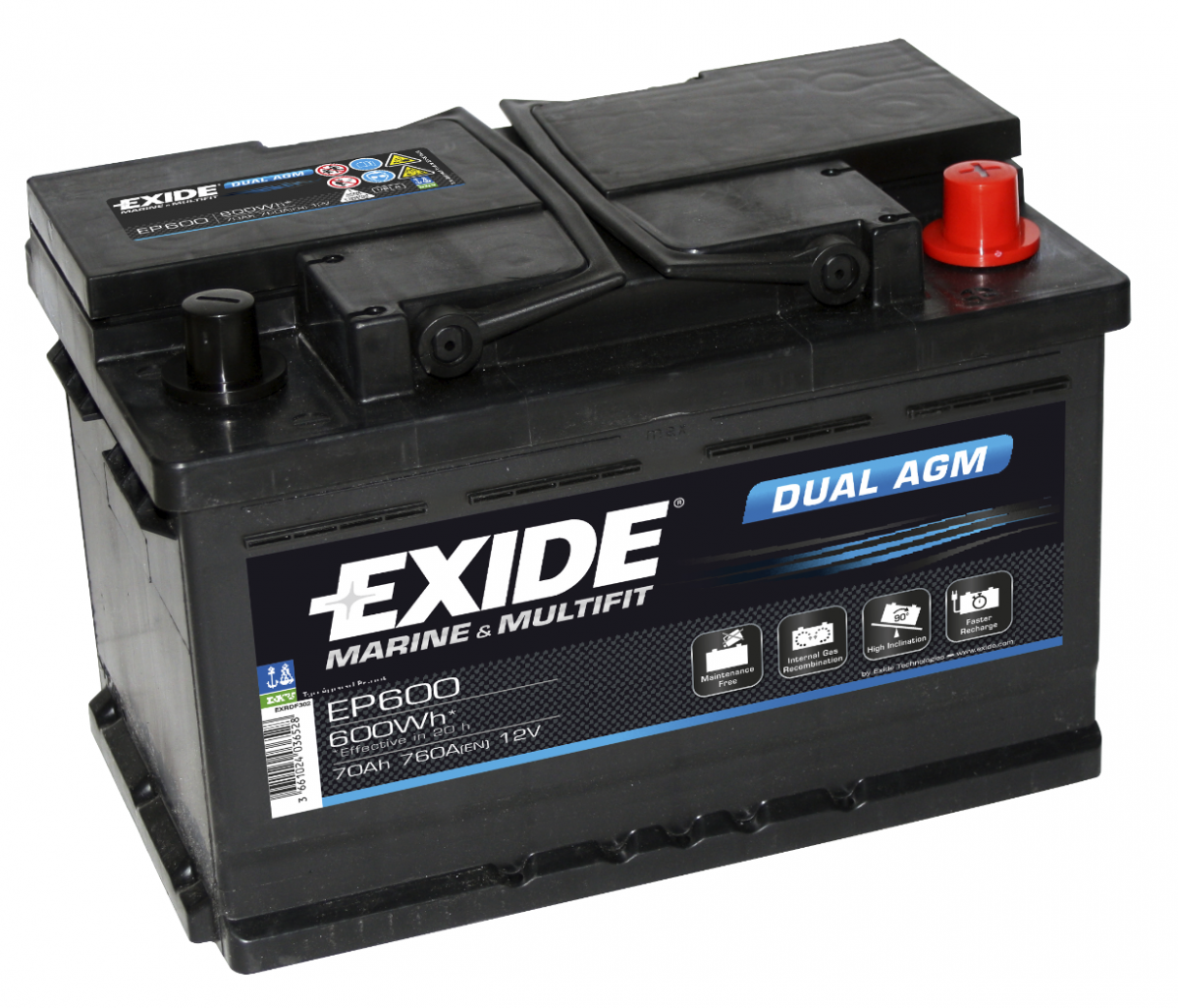 Exide Dual AGM EP600 12V 70Ah 760A