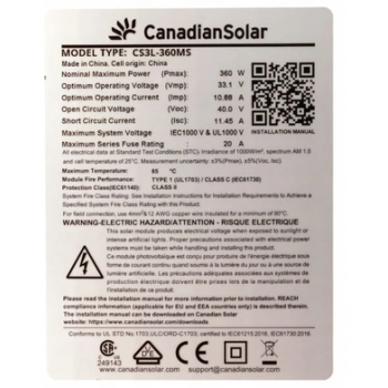Zestaw Paneli Fotowoltaicznych  19,4Kw Canadian Solar 360W CS3L-360MS